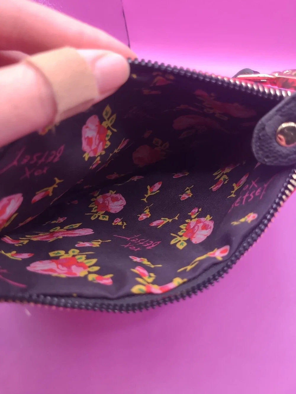 Betsey‎ Johnson Red Cat Print Wristlet with Black Strap